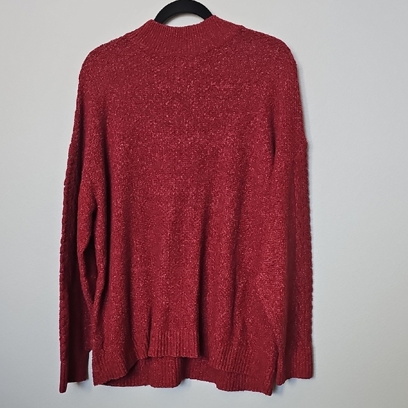 Lauren Conrad XL Oversized Cozy Red Knit Cable knit Mock Neck Sweater XL - Picture 7 of 7